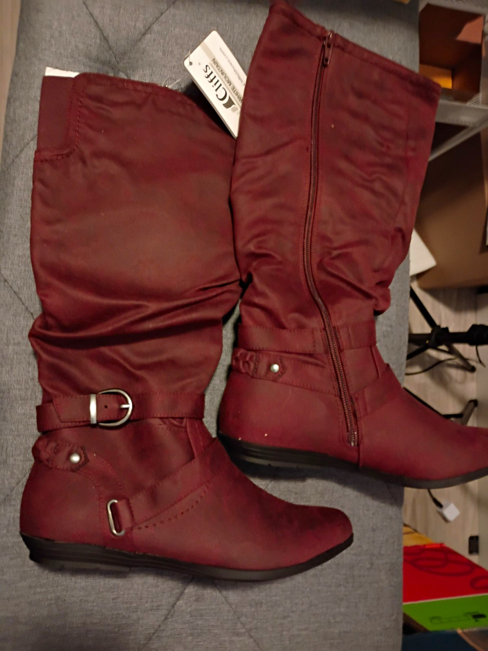 Cliffs by White Mountain Women’s Burgundy Fabric Mid-Calf Riding Boots Zip 7